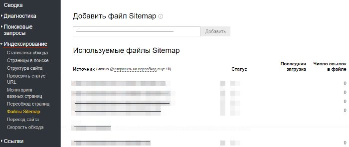Яндекс Вебмастер файлы Sitemap