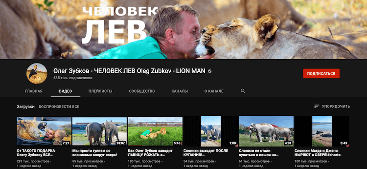топ 100 русских ютуб каналов животные LION MAN