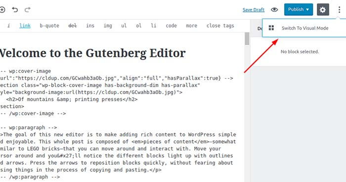Gutenberg wordpress переключение режимов
